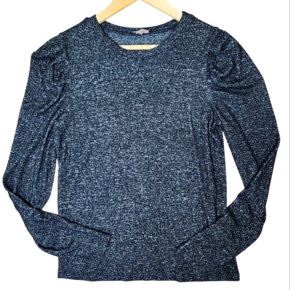 Crosby Sweater Top‎ Black Soft Long Sleeve Heathered Puff Shoulder Preppy Boho S